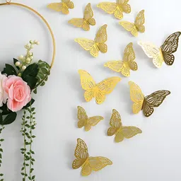 INDIAN ROYALS 12-Pcs Yellow Butterfly Printed Self-AdhesiveWallStickers-26
