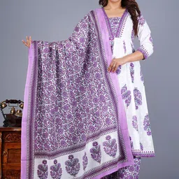 L.H HANDICRAFTS Women Floral Printed Regular Pure Cotton Kurta with Palazzos & With Dupatta-10
