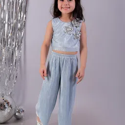 LIL DRAMA Girls Self Design Sleeveless Top with Palazzos-image-102