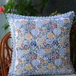 Weaves of Tradition White & Blue Floral Printed Square Cotton Cushion Covers-picture-7