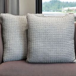 Dolce Casa Set of 2 Checked Square Waffle Cotton Reversible Cushion Covers-2