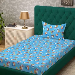 KLOTTHE Kids Blue & White Printed 400 TC Pure Cotton Single Bedsheet 2.25 m X 1.50 m-picture-22