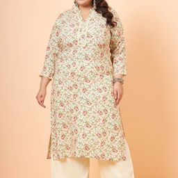 Tissu Plus Size Floral Printed Mandarin Collar Regular Kurta With Palazzos-11