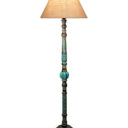 Devansh Beige & Turquoise Blue Floor Lamp With Wooden Base-image-70