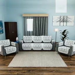 Kuber Industries Grey & White Cotton Sofa Cover With Arms-image-90