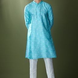 RNG Safawala Men Floral Regular Thread Work Dupion Silk Kurta with Trousers image 2