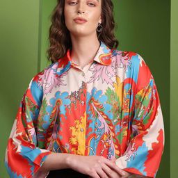 PURVAJA Women Ethnic Motifs Printed Satin Shirt Style Longline Top-picture-44