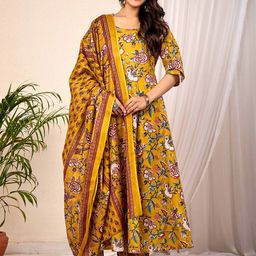 NAMA'S Women Floral Printed Anarkali Pure Cotton Kurta with Trousers & Dupatta-18