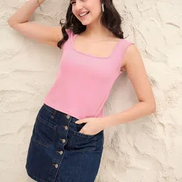 DressBerry Square Neck Sleeveless Regular Crop Top-image-9