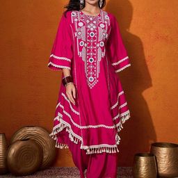 DIVASTRI Women Embroidered Regular Mirror Work Kurta with Palazzos-picture-47