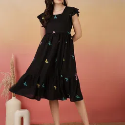 Sangria Embroidery Fit & Flare Dress-picture-25