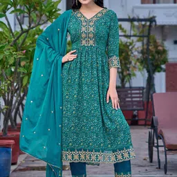 KALINI Women Floral Embroidered Panelled Kurta with Trousers & With Dupatta-34