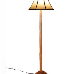 Devansh White & Brown Wooden Frustum Shaped FloorLampsWithShade-27