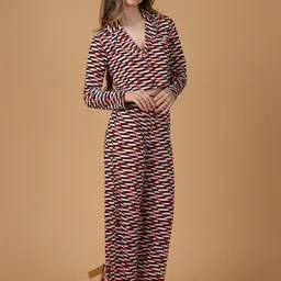 SAFFE Geometric Printed Notched Lapel Blazer With Trousers Co-Ords Set image 5