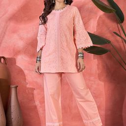 Sangria Schiffli Embroidered Pure Cotton Top & Trousers Co-Ord Set-picture-13