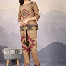 MOJILAA Geometric Printed Round Neck Tunic With Trouser image 4