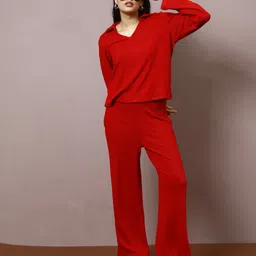 Athena Self Design Shirt Collar Long Sleeves T-Shirt With Trouser-45