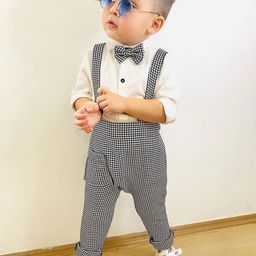 DEL LUNA Infant Boys Printed Dungarees Comes with Shirt & Bow Tie-picture-8
