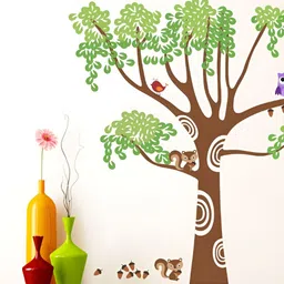 LANSTICK Green & Brown Tree With Birds Self Adhesive Wall Sticker-image-87