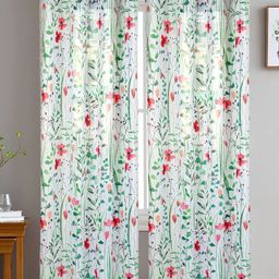 HOMADORN Multicoloured & White Set of 2 Floral Sheer Long Door Curtain-35