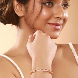 Jazz and Sizzle Gold-Plated American Diamond Studded Bangle-Style Bracelet-10