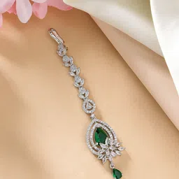 ZENEME Rhodium-Plated American Diamond Studded Maang Tikka Head Jewellery image 1