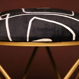 Decoghar Black & White Abstract Printed Round Shaped Metallic Stool image 2