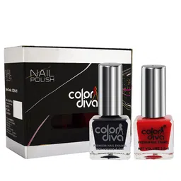 Color Diva Set Of 2 Long Lasting Nail Enamel - 9.5 ml Each - Red-Black-8