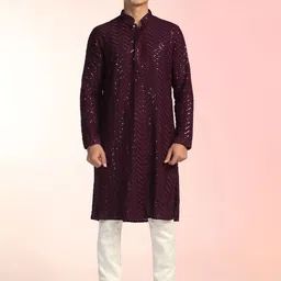 Prakatha Men Ethnic Motifs Embroidered Regular Sequinned Kurta with Trousers-23