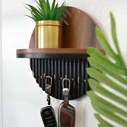 Cinch Home Black & Brown Wooden Key Holder With Shelf-8