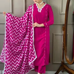 SHOPONBIT Women Ethnic Motifs Embroidered Thread Work Kurta with Trousers & With Dupatta-picture-6