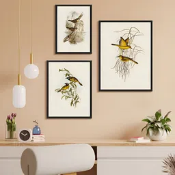 999Store Tan & White 3 Piece Paper Birds and Animals Wall Paintings-image-78