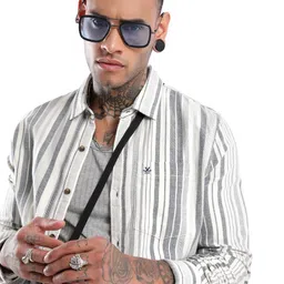 WROGN Men Spread Collar Vertical Striped Cotton Slim Fit Casual Shirt-image-79