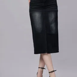 ZUYA Denim Front Slit Midi Skirt-image-89