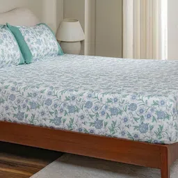MASPAR White & Blue Floral Printed Cotton 200 TC Single Bedsheet Set 2.75 x 2.24 m-7