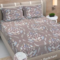 Myntra Elegant Homes Grey & Blue Floral 300 TC Fitted Double King Bedsheet Set-2.5mX2.25m-picture-48