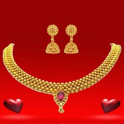 Heer Collection Gold Plated Artificial Stones Studded Thushi Choker Necklace With Jhumkas-image-28