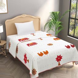Gulaab Jaipur White & Red Ethnic Motifs 150 GSM Single Bed Dohar-87
