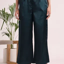 AMSWAN Women European Satin Flared Pleated Trouser-image-95