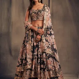 ETHNIC PLUS Printed Sequinned Semi-Stitched Lehenga & Unstitched Blouse With Dupatta-image-19