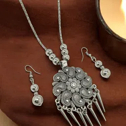 FEMMIBELLA Silver-Plated Oxidised Jewellery Set-picture-9
