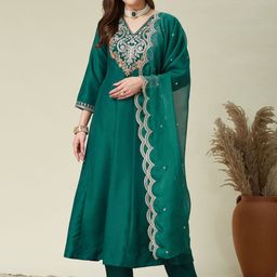 MOKOSH Women Floral Embroidered Kurta with Trousers &Dupatta-image-59