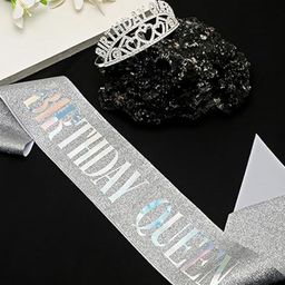 YouBella Women Rhinestone Tiara with 'Birthday Queen' Sash-image-21