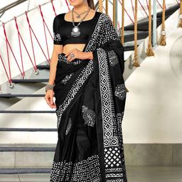 PEENGAX Floral Block Printed Pure Cotton Saree-image-66