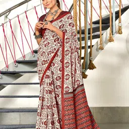 PEENGAX Floral Pure Cotton Designer Block Print Saree-11