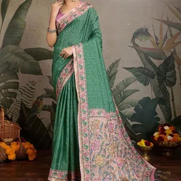 TASRIKA Solid Printed Border Block Print Saree image 3