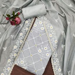 SAINOOR Embroidered Semi-Stitched Dress Material-image-87