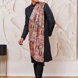 VASTRAMAY Men Textured Sherwani Set With Printed Dupatta image 4