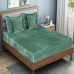 ohello Teal Geometric 400 TC King Bedsheet with 2 Pillow Covers-image-22