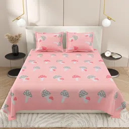 DREAM WEAVERZ Pink & White Graphic 220 TC King Bedsheet with 2 Pillow Covers-image-98